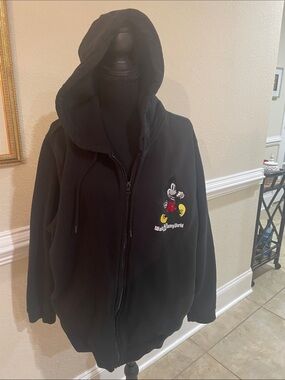 Disney Black Hooded Zip Jacket with Mickey Embroidery